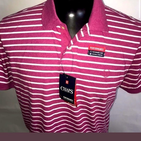 Chaps Other - NEW W/tag  Chaps MENS PERFORMANCE POLO SHIRT SIZE XL Pink Stripe Natural Stretch